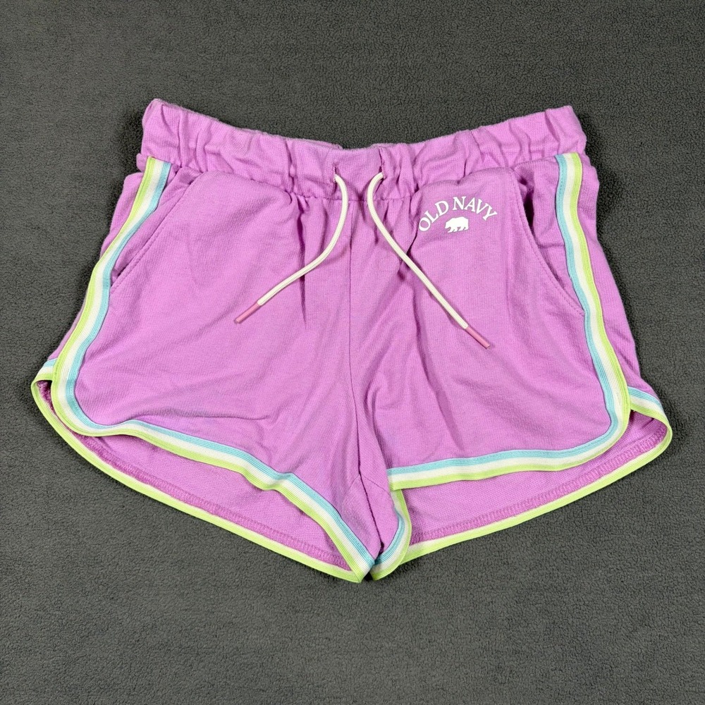 Old Navy Shorts Girls XL Purple French Terry Dolphin Hem Striped Trim
